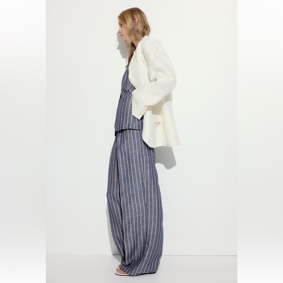 H&M Edition Navy-Blue/Striped Linen Blend Pants - Picture 4 of 10